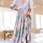 Robe Imprimée à Blocs de Couleur avec Manches 3/4