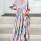 Robe Imprimée à Blocs de Couleur avec Manches 3/4