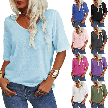 🔥HOT SALE🔥Chemise femme en coton et lin à col en V, idéale pour toutes les occasions