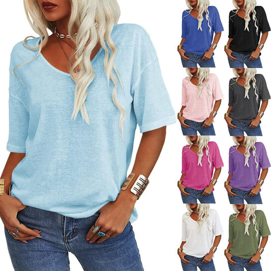 🔥HOT SALE🔥Chemise femme en coton et lin à col en V, idéale pour toutes les occasions