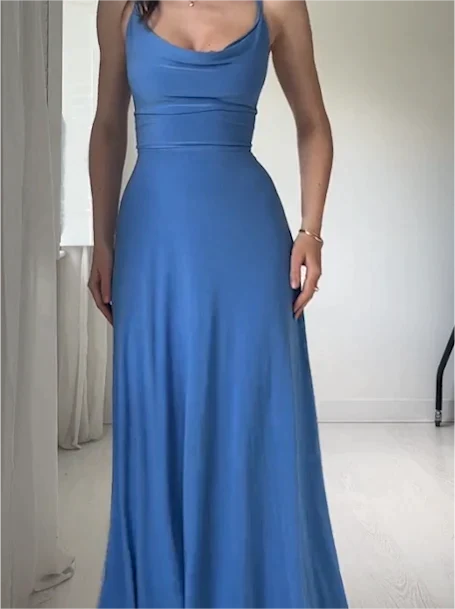 🔥Style de vente chaude🔥Robe sexy de couleur unie à col rond et taille