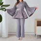 Nouvel ensemble deux pièces : haut ample plissé élégant à lacets et pantalon large