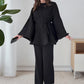 Nouvel ensemble deux pièces : haut ample plissé élégant à lacets et pantalon large