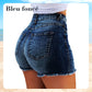 Short en Jean Extensible à Taille Haute et à Franges pour Femmes
