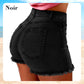 Short en Jean Extensible à Taille Haute et à Franges pour Femmes