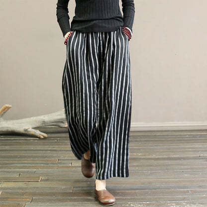 Pantalon Vintage Rayé à Jambe Large pour Femmes