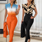 Ensemble 2 pièces pour femme : ensemble haut imprimé élégant et pantalon de couleur unie avec ceinture