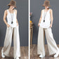 Pantalon taille haute simple en coton et lin pour femmes, jambes larges