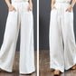 Pantalon taille haute simple en coton et lin pour femmes, jambes larges