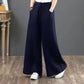 Pantalon taille haute simple en coton et lin pour femmes, jambes larges