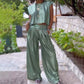 🔥Ensemble 2 pièces scintillant pour femme : crop top ample et pantalon large avec poches