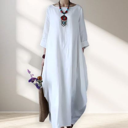 Robe Simple et Ample en Coton et Lin avec Poches pour Femme