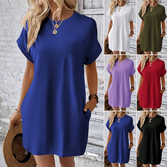 Robe Élégante de Couleur Unie avec Poches pour Femmes