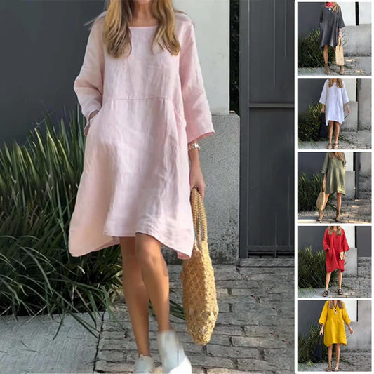 💥Nouveauté à moitié prix💗Robe ample décontractée de couleur unie