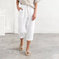 Pantalon Décontracté en Lin et Coton à Boutons et Coupe Lâche en Couleur Unie