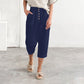 Pantalon Décontracté en Lin et Coton à Boutons et Coupe Lâche en Couleur Unie