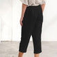 Pantalon Décontracté en Lin et Coton à Boutons et Coupe Lâche en Couleur Unie