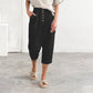 Pantalon Décontracté en Lin et Coton à Boutons et Coupe Lâche en Couleur Unie