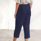 Pantalon Décontracté en Lin et Coton à Boutons et Coupe Lâche en Couleur Unie