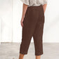Pantalon Décontracté en Lin et Coton à Boutons et Coupe Lâche en Couleur Unie