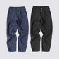 Pantalon Décontracté en Lin et Coton à Boutons et Coupe Lâche en Couleur Unie