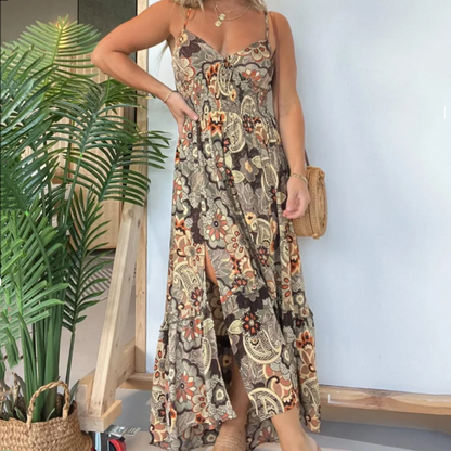 💕Robe longue sexy à bretelles spaghetti et imprimé floral pour femme