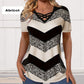 T-shirt à Manches Courtes et Encolure en V à Blocs de Couleur pour Femmes