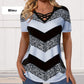 T-shirt à Manches Courtes et Encolure en V à Blocs de Couleur pour Femmes