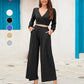 Ensemble 2 pièces femme - crop top col V manches longues et pantalon large