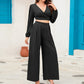 Ensemble 2 pièces femme - crop top col V manches longues et pantalon large