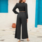 Ensemble 2 pièces femme - crop top col V manches longues et pantalon large
