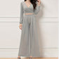 Ensemble 2 pièces femme - crop top col V manches longues et pantalon large
