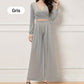 Ensemble 2 pièces femme - crop top col V manches longues et pantalon large