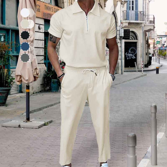 Ensemble 2 pièces homme : t-shirt col quart-zip et pantalon