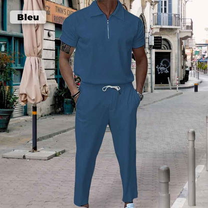 Ensemble 2 pièces homme : t-shirt col quart-zip et pantalon