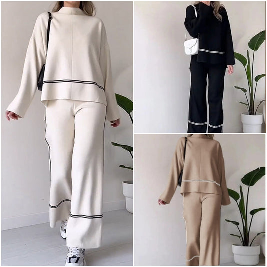 💖Ensemble deux pièces décontracté pour femme : haut + pantalon de couleur unie, ensemble ample et confortable.