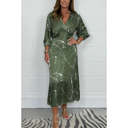 Robe midi à manches longues et col en V 🥰🥰 Vente chaude - 49% de réduction