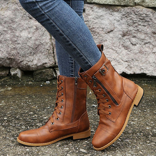 👢Soldes 49 % de réduction – Bottes orthopédiques à bout rond et fermeture éclair latérale pour femmes