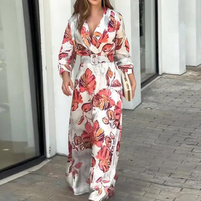 🔥Livraison gratuite🔥Robe Maxi avec Ceinture et Décolleté en V Profond