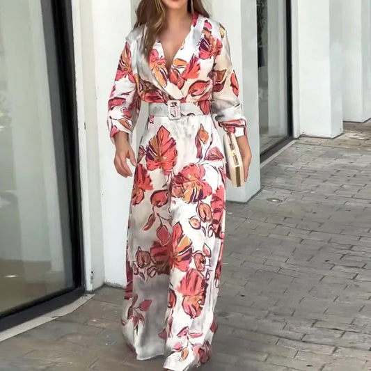 🔥Livraison gratuite🔥Robe Maxi avec Ceinture et Décolleté en V Profond