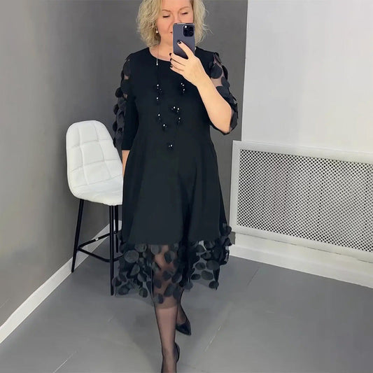 【💥49% de réduction💥】👗Robe évasée grande taille avec décoration à pois👗