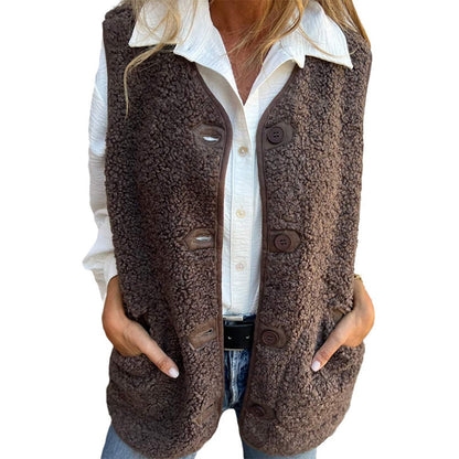 Gilet Court Chaud à Boutons pour Femme en Automne