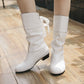 Bottes mi-mollet à talon épais et à lacets pour femmes