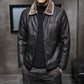 Veste en cuir élégante et chaude doublée de peluche pour hommes
