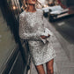 Robe élégante à paillettes à manches longues pour femme