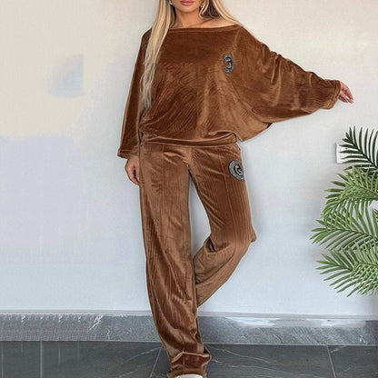 💕VENTES SUPERBE VENDREDI NOIR ! 💕Ensemble décontracté et confortable pour femme - Haut doux à manches chauve-souris et pantalon à jambe large