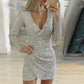 Robe moulante à sequins scintillants et col en V pour femme