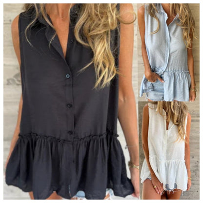 Chemise boutonnée décontractée pour femme, ample et de couleur unie