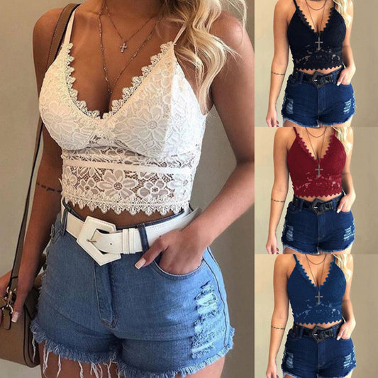 Haut court en dentelle florale pour femme