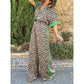 Ensemble 2 pièces imprimé léopard Chemise boutonnée et pantalon large